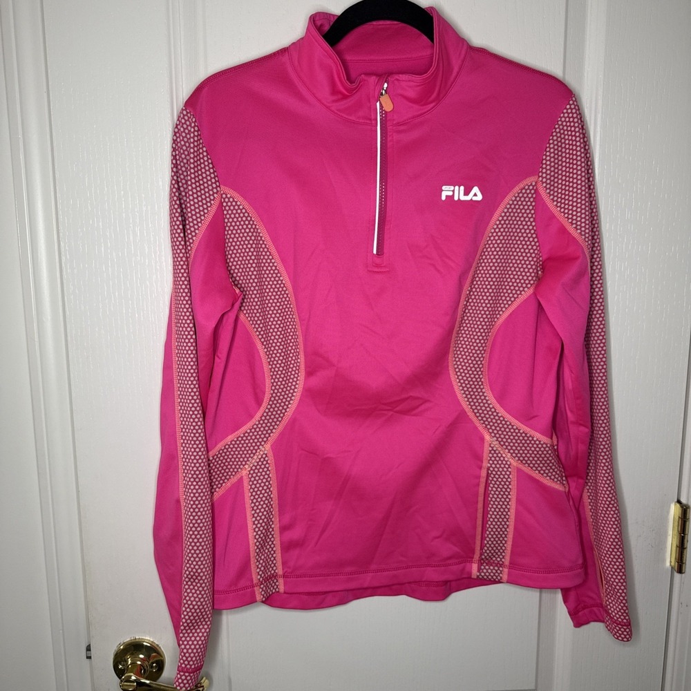 Fila Sport Running Hot Pink 1/4 Zip Long Sleeve Top Size L Mesh Panel Athletic